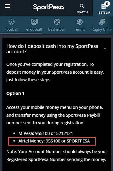 Does SportPesa Kenya accept Airtel Money?