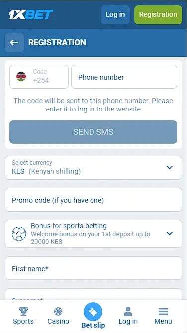 1xBet Registration Process
