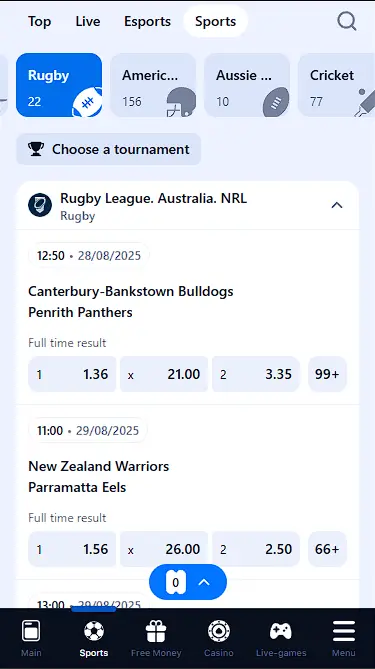 Populator Rugby Betting Sites