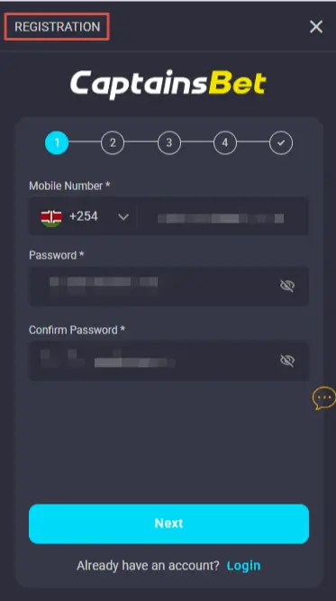 CaptainsBet Account Creation