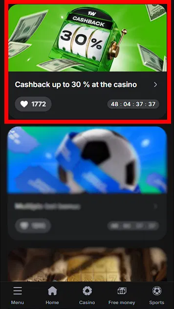 Casino Cashback up to 30% 1win Bonus
