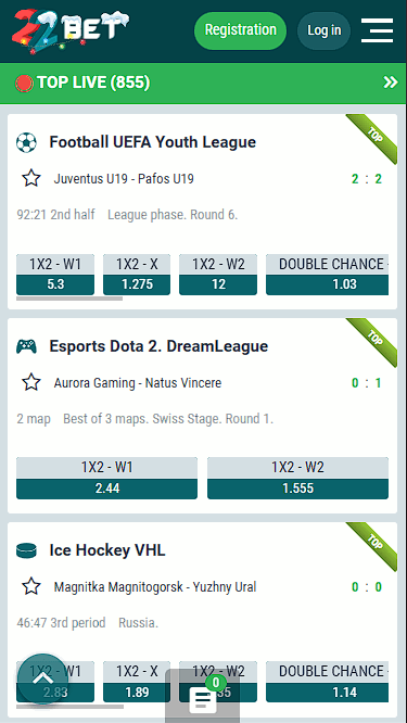 22Bet Live Sports Betting