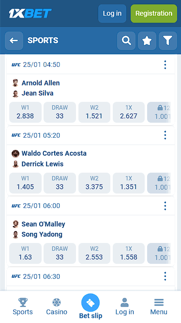 1xBet UFC Betting Options