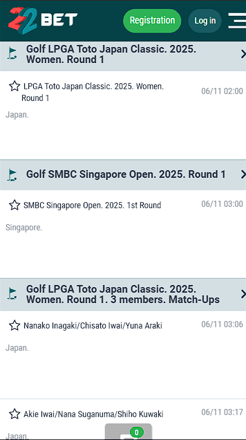22Bet Golf Events