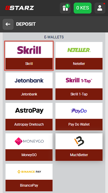 Skrill Payment Method at 888Starz