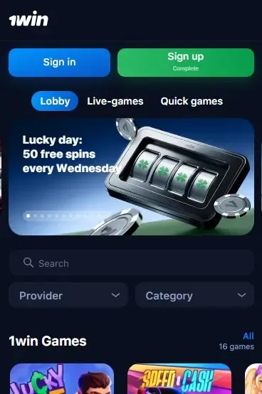 Gambling Section at 1win Bookmaker