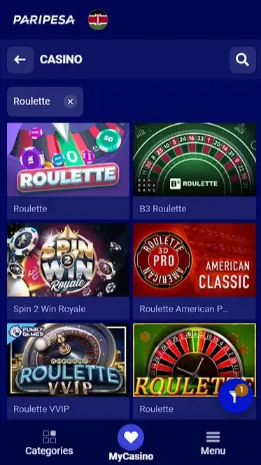 Can I play roulette games on Paripesa Kenya?