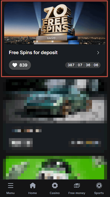 Use your Free Spins with 1win