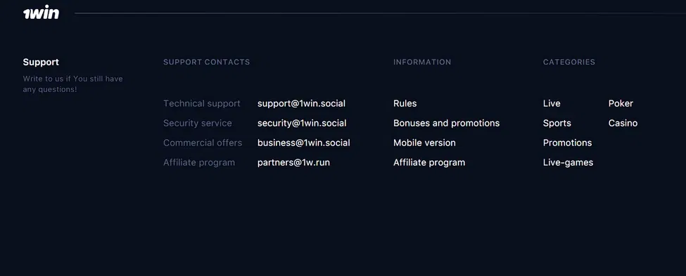 1win Kenya Website Info Section