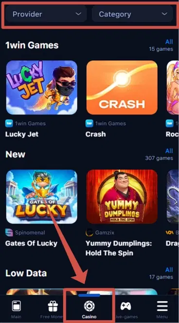 How to play casino on 1win?