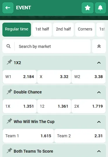 Betwinner betting markets