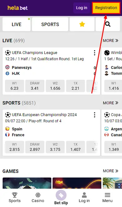 helabet registration button