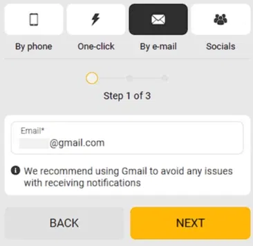 Melbet Email Registration step 1