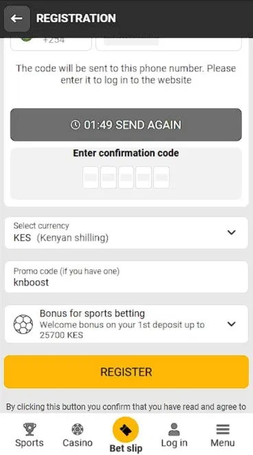 Melbet Kenya registration via phone number