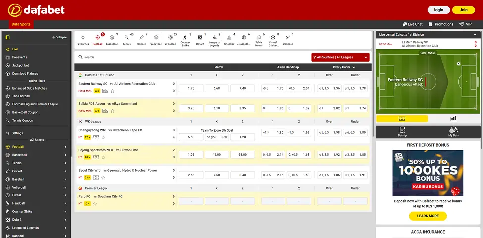 Dafabet Website Interface
