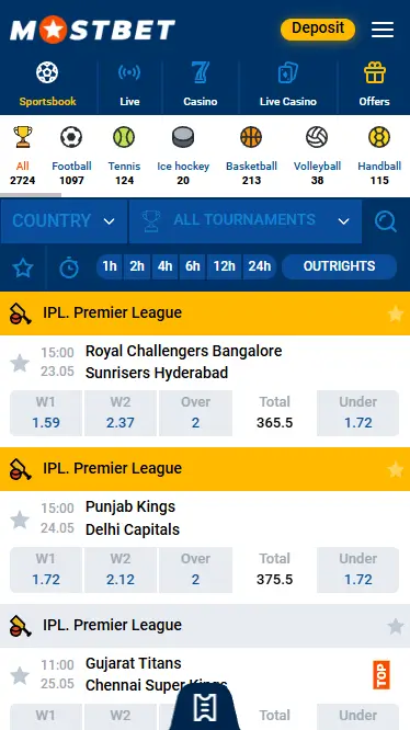 Sports events for betting