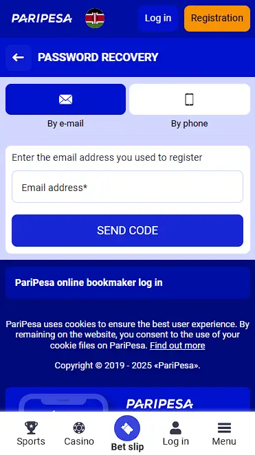 Paripesa password recovery 