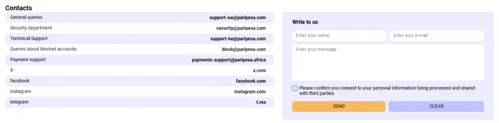 How to contact customer support at Paripesa
