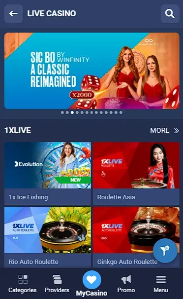 1xbet Kenya Live Casino Games