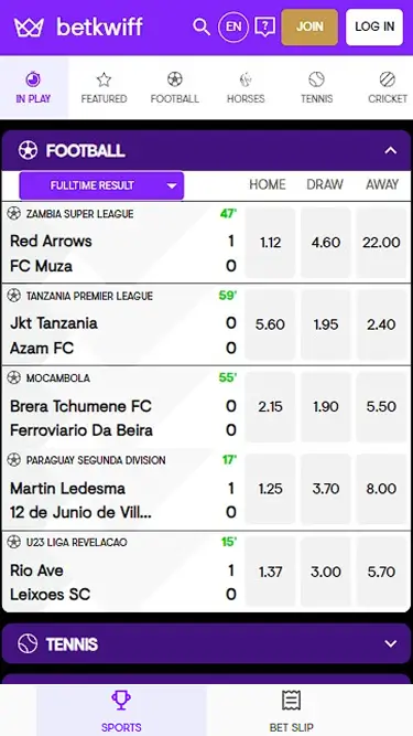 Betkwiff Mobile Version