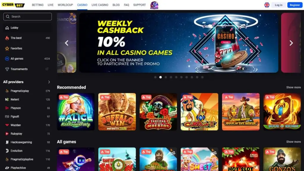 The main page of Cyber.bet 