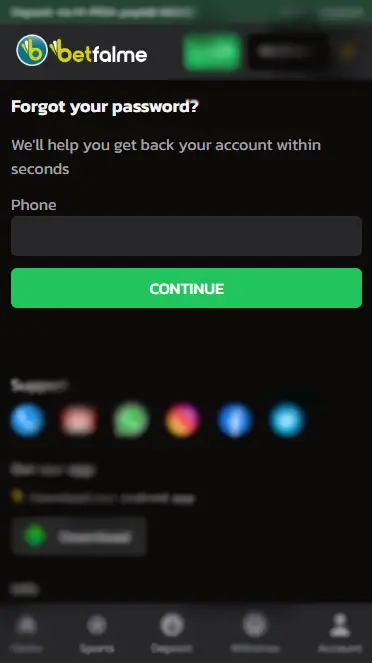 Betfalme Recovery Password Form