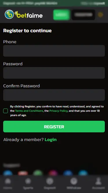 Betfalme Registration Form