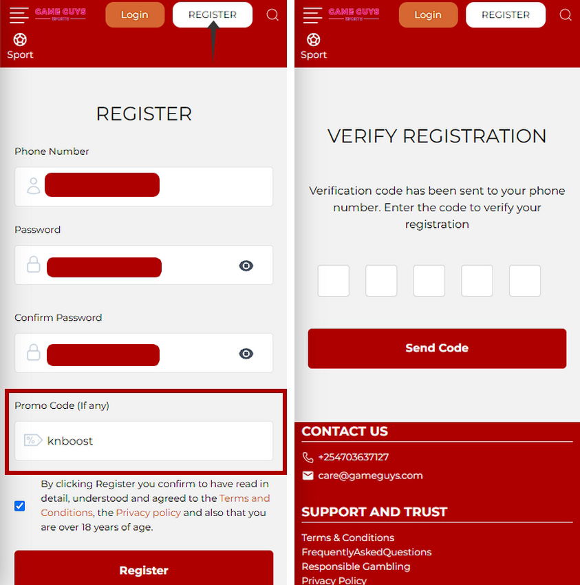 Game Guys registration and verification