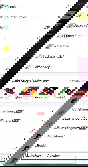 Odibet menu lite version