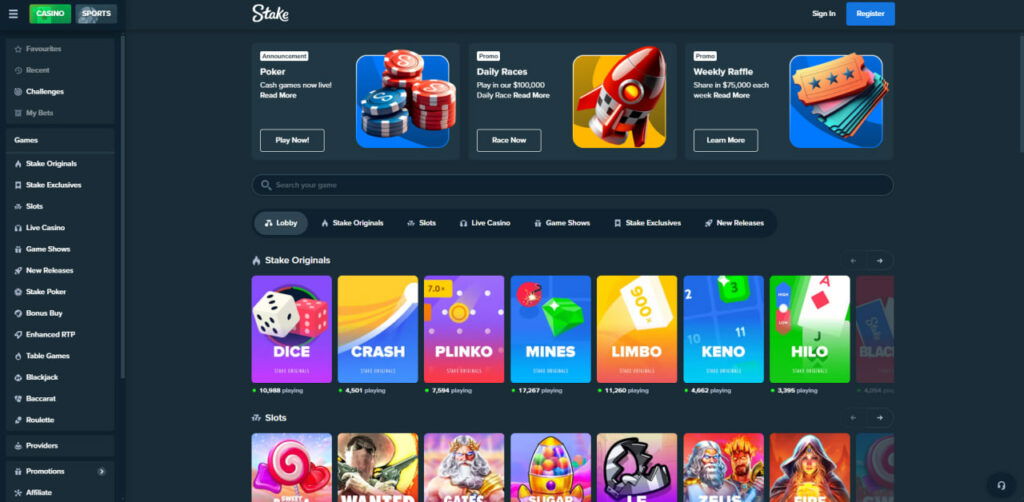 Stake Casino page