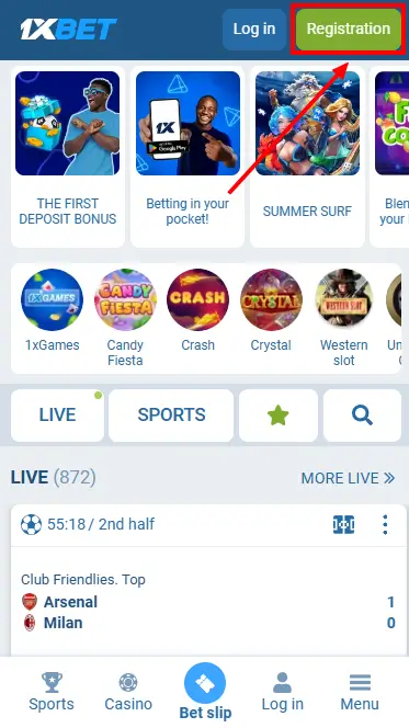 1xBet Kenya iOS App Registration Button