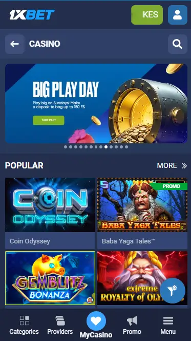 1xBet - Casino Page In App For iOS Kenya