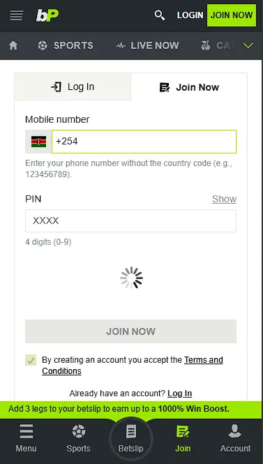 BetPawa Register Form