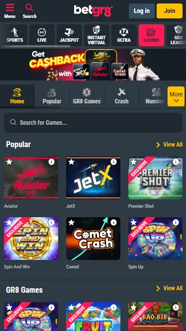 Betgr8 Casino Section