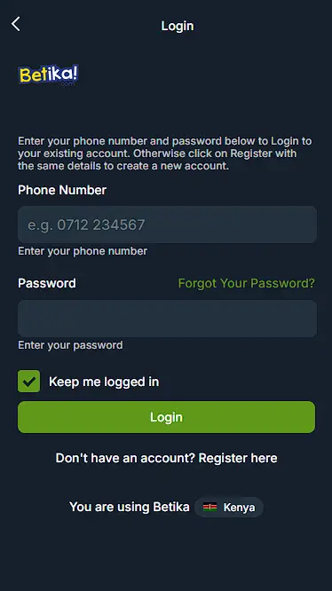 Betika login