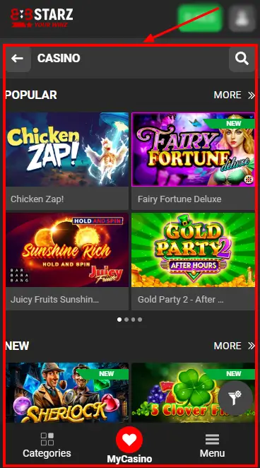 888starz App Casino Page