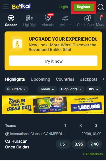 Betika Android App Registration Button