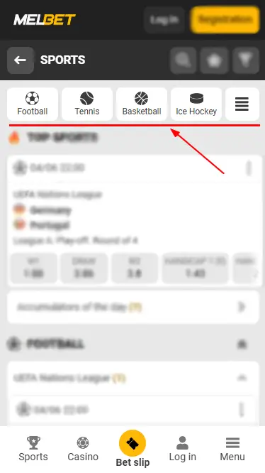 Melbet Mobile Sports Page