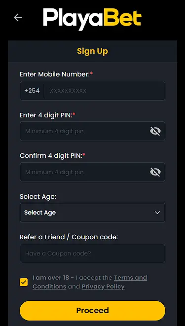 Playabet Registration Form