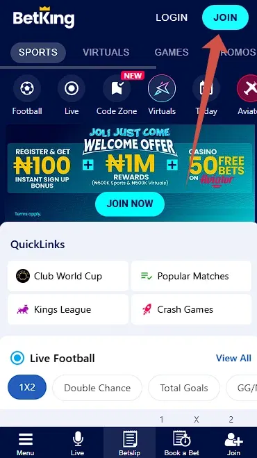 How to register on Betking via app?