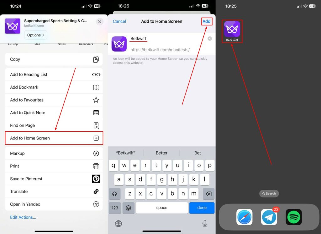 how to add betkwiff to home screen