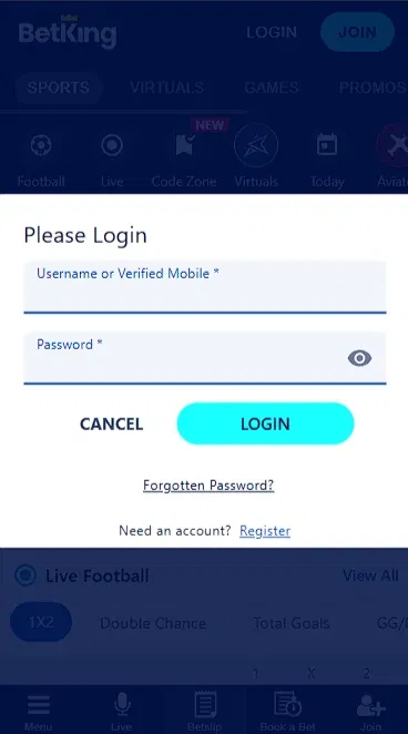 How to log into my Betking account via app?