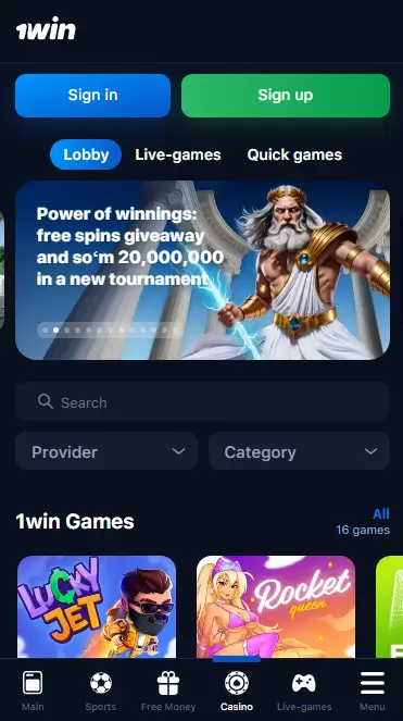 1win iOS Kenya - Casino Home Page