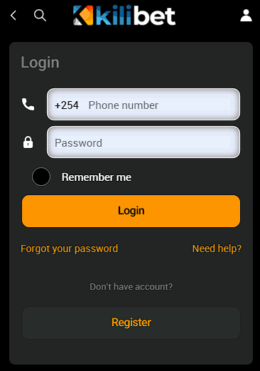 KiliBet login page