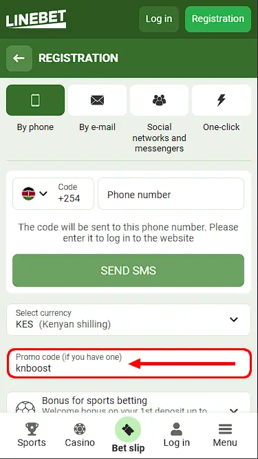 Linebet registration form