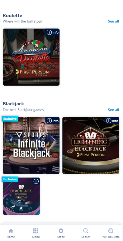 Live casino page