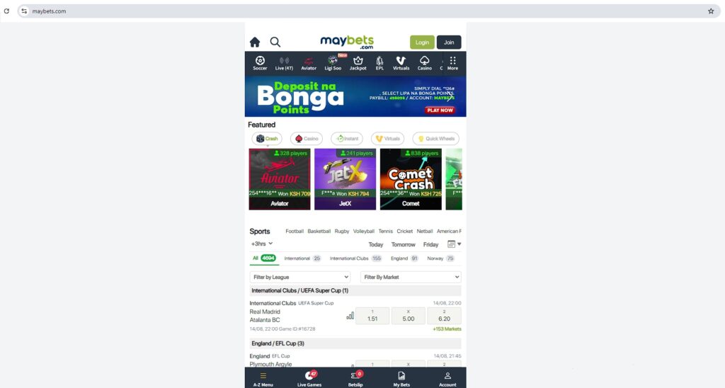 MayBets desktop-mobile veiw