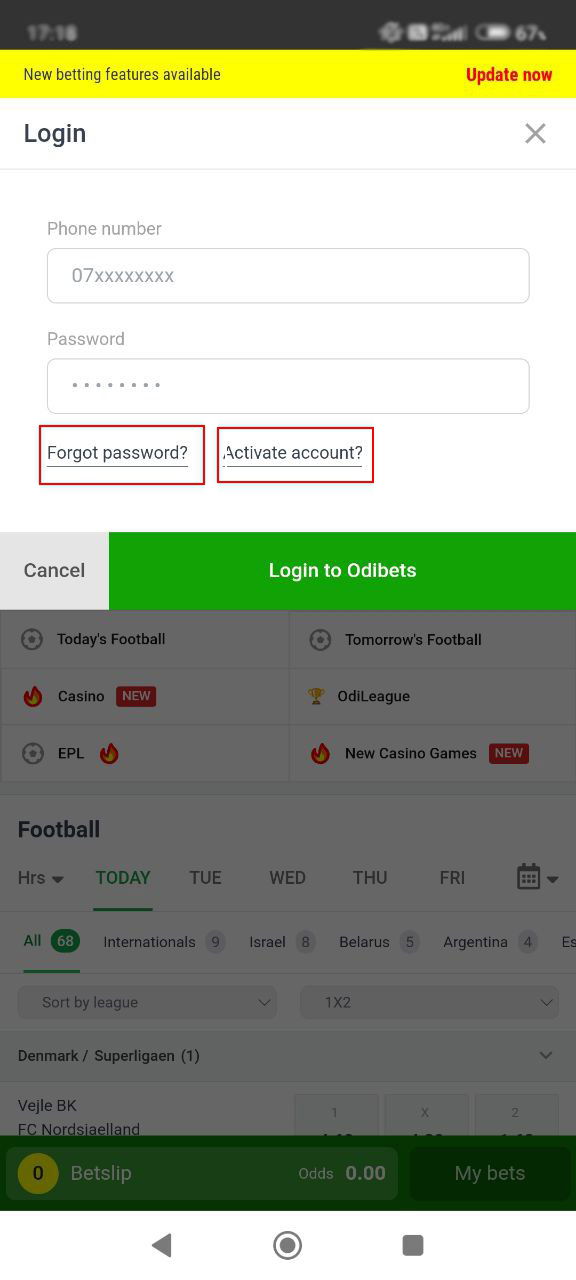 OdiBets login app