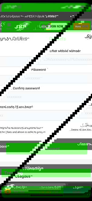 OdiBets sign up IPhone
