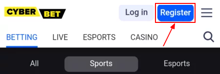Cyberbet registration in app